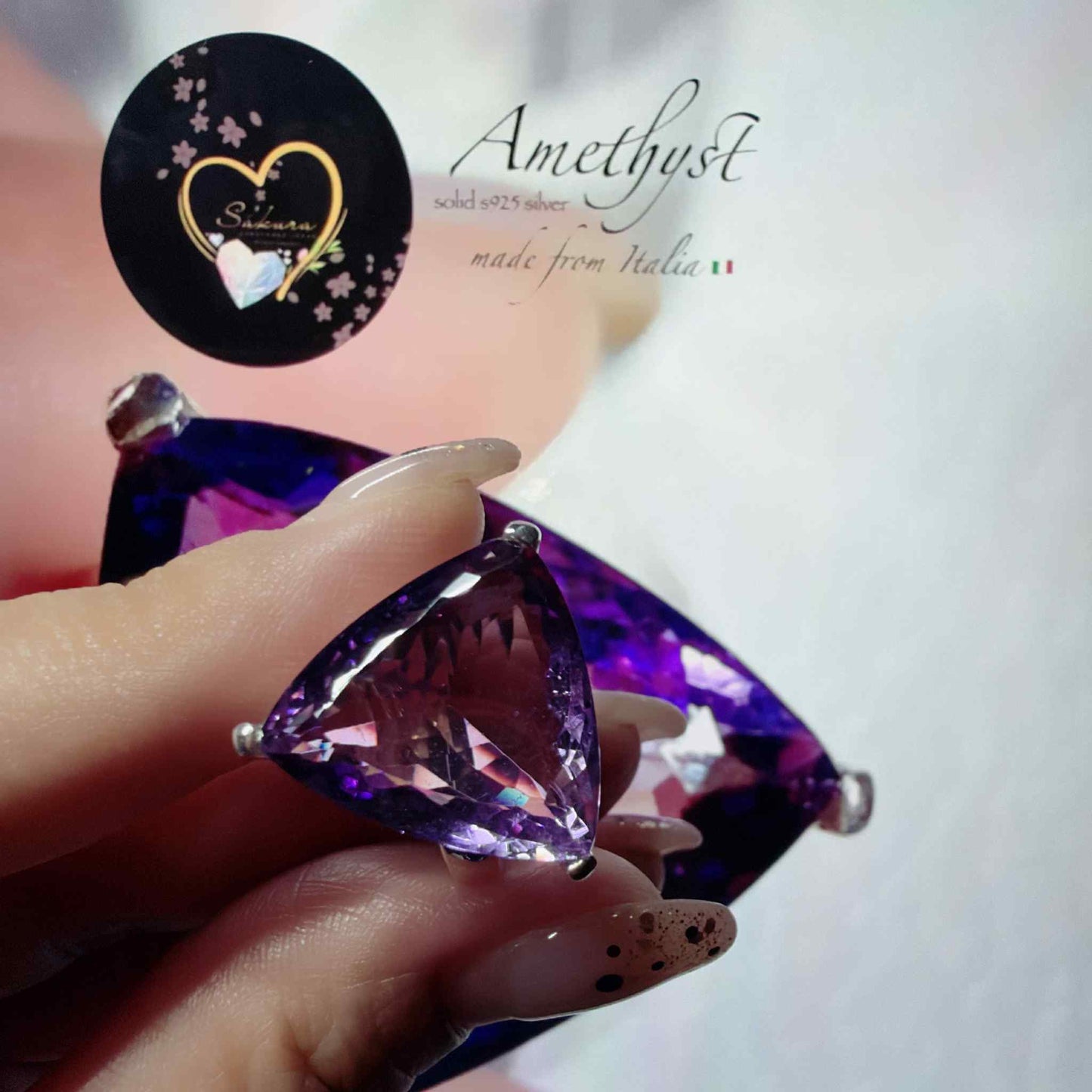 s925 Silver Amethyst Trillion Cut Ring