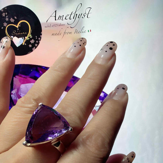 s925 Silver Amethyst Trillion Cut Ring