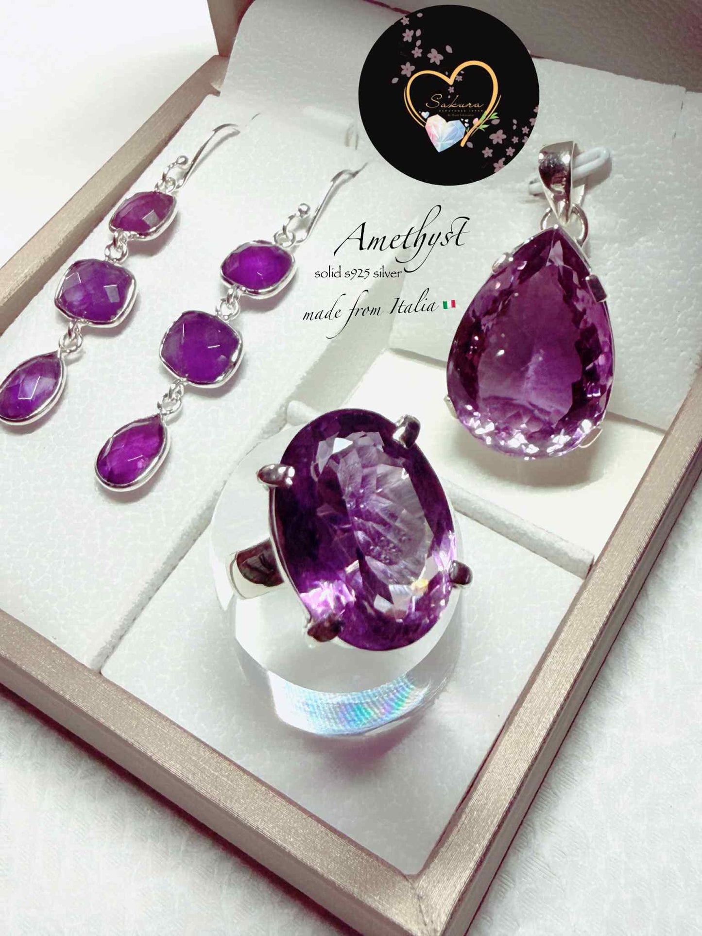 s925 Silver Natural Stone Amethyst Jewelry SET