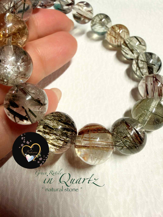 Natural Green Rutile in Quartz