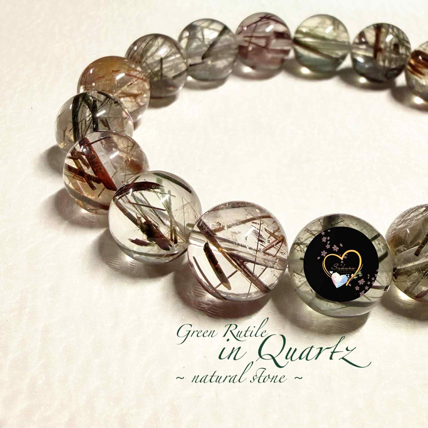 Natural Green Rutile in Quartz
