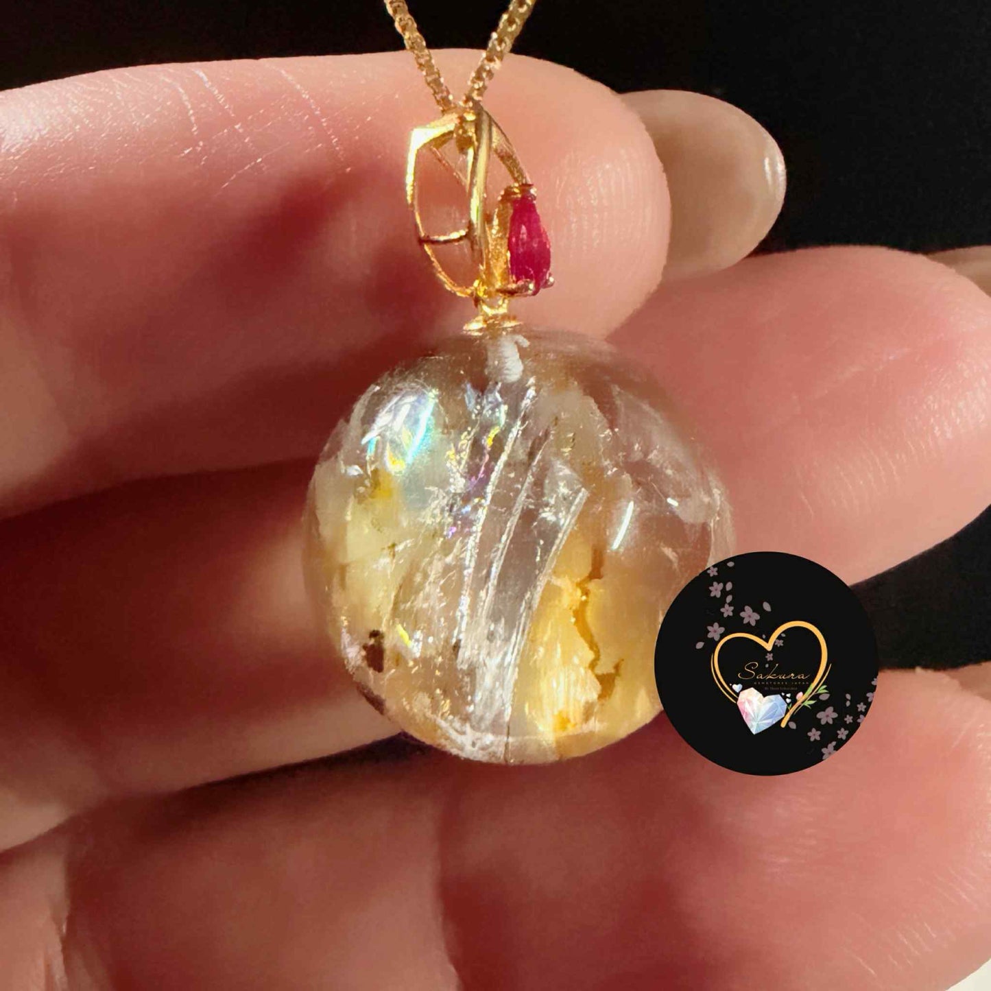 G18K Solid Gold Genuine Elestial Quartz Necklace Pendant