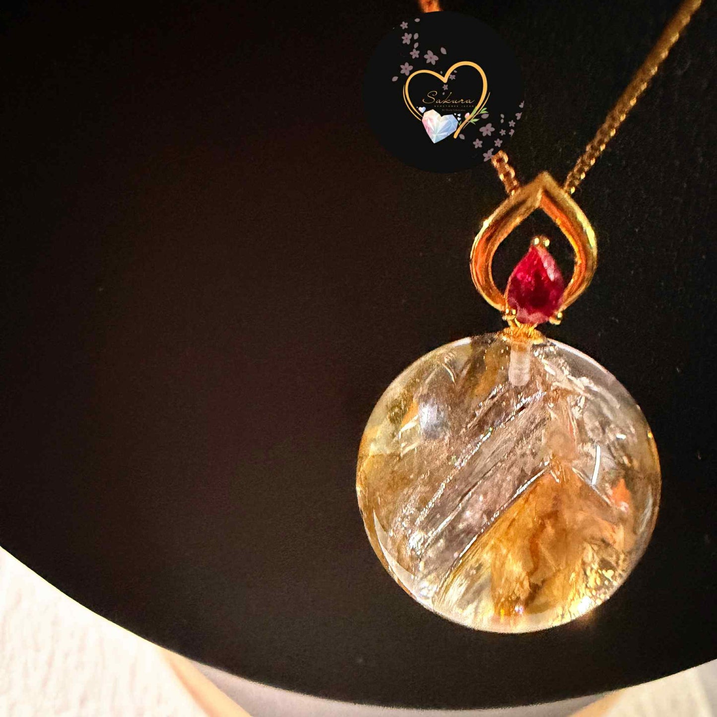 G18K Solid Gold Genuine Elestial Quartz Necklace Pendant