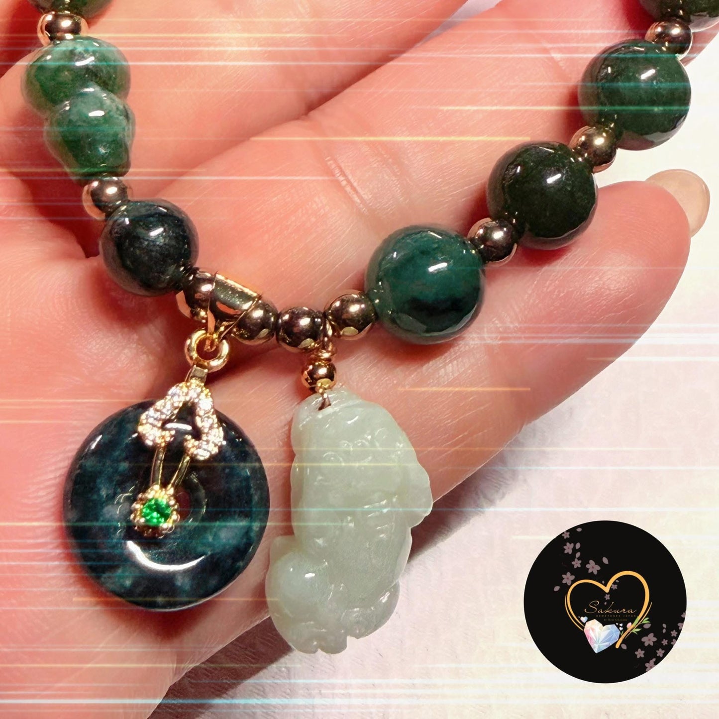 Dark Jade with Lucky 🍀 Coin charms