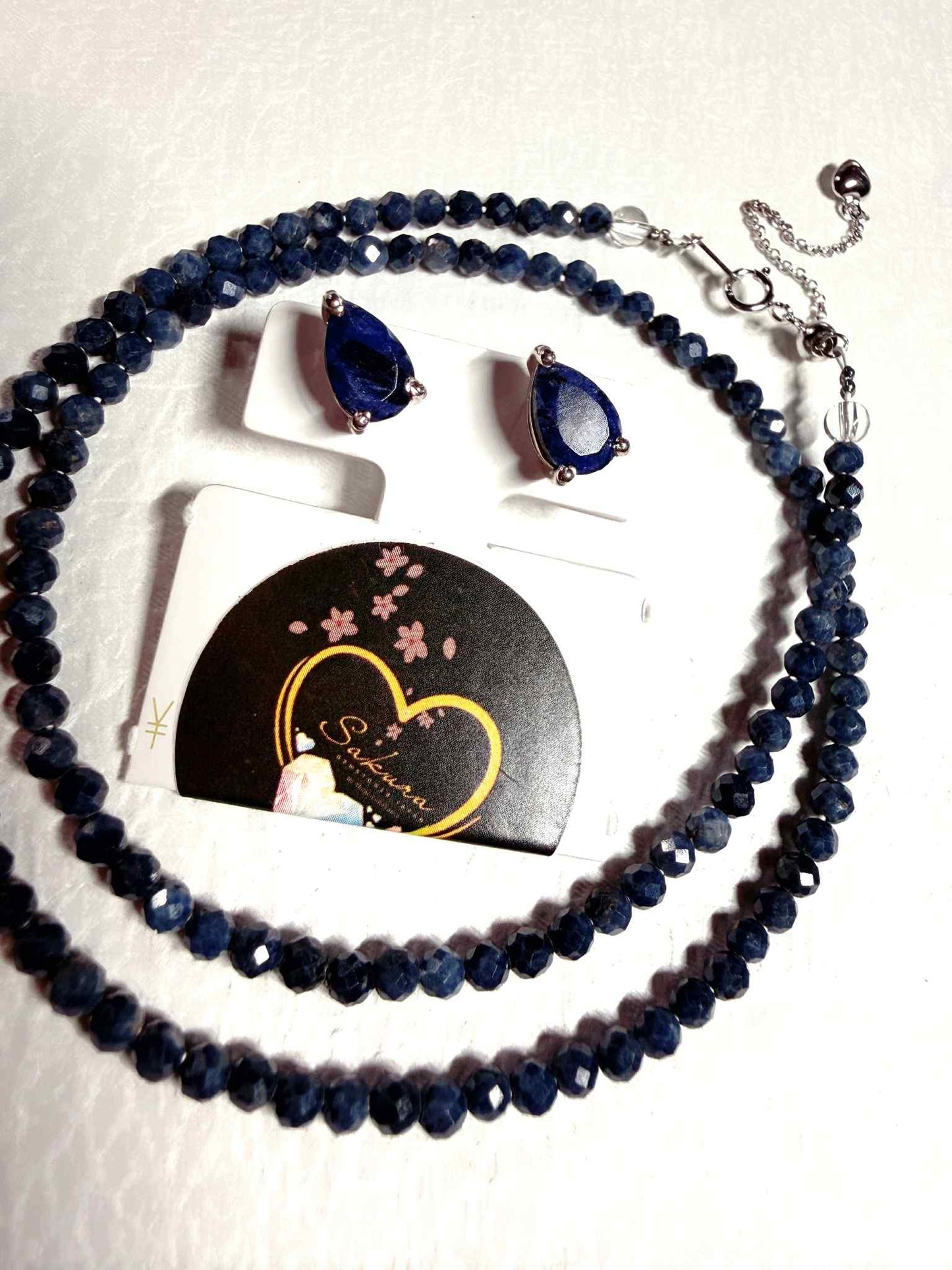 s925 Sterling Silver BLUE Sapphire ( earrings + necklace)