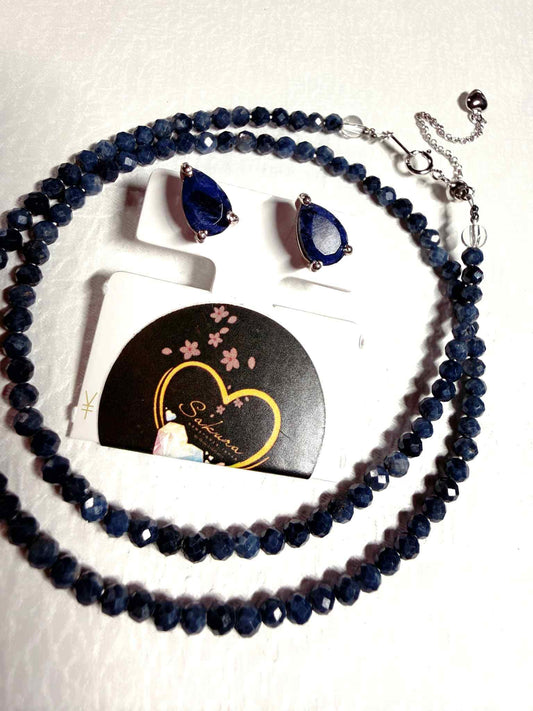 s925 Sterling Silver BLUE Sapphire ( earrings + necklace)
