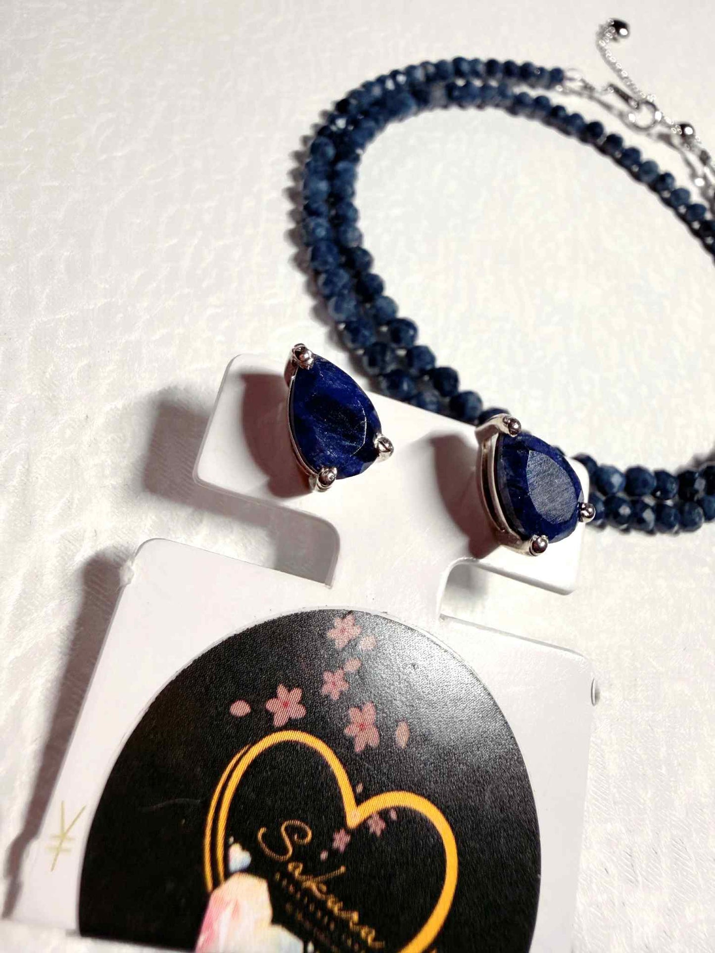 s925 Sterling Silver BLUE Sapphire ( earrings + necklace)