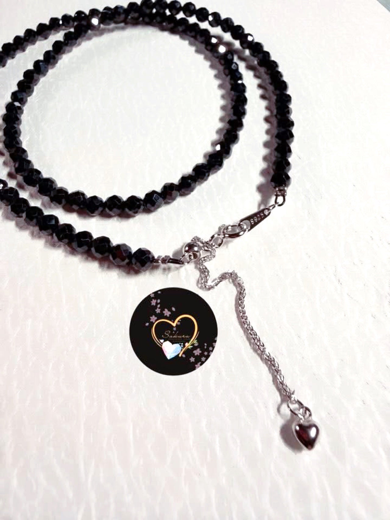 s925 Sterling Silver BLACK Spinel necklace + earrings set