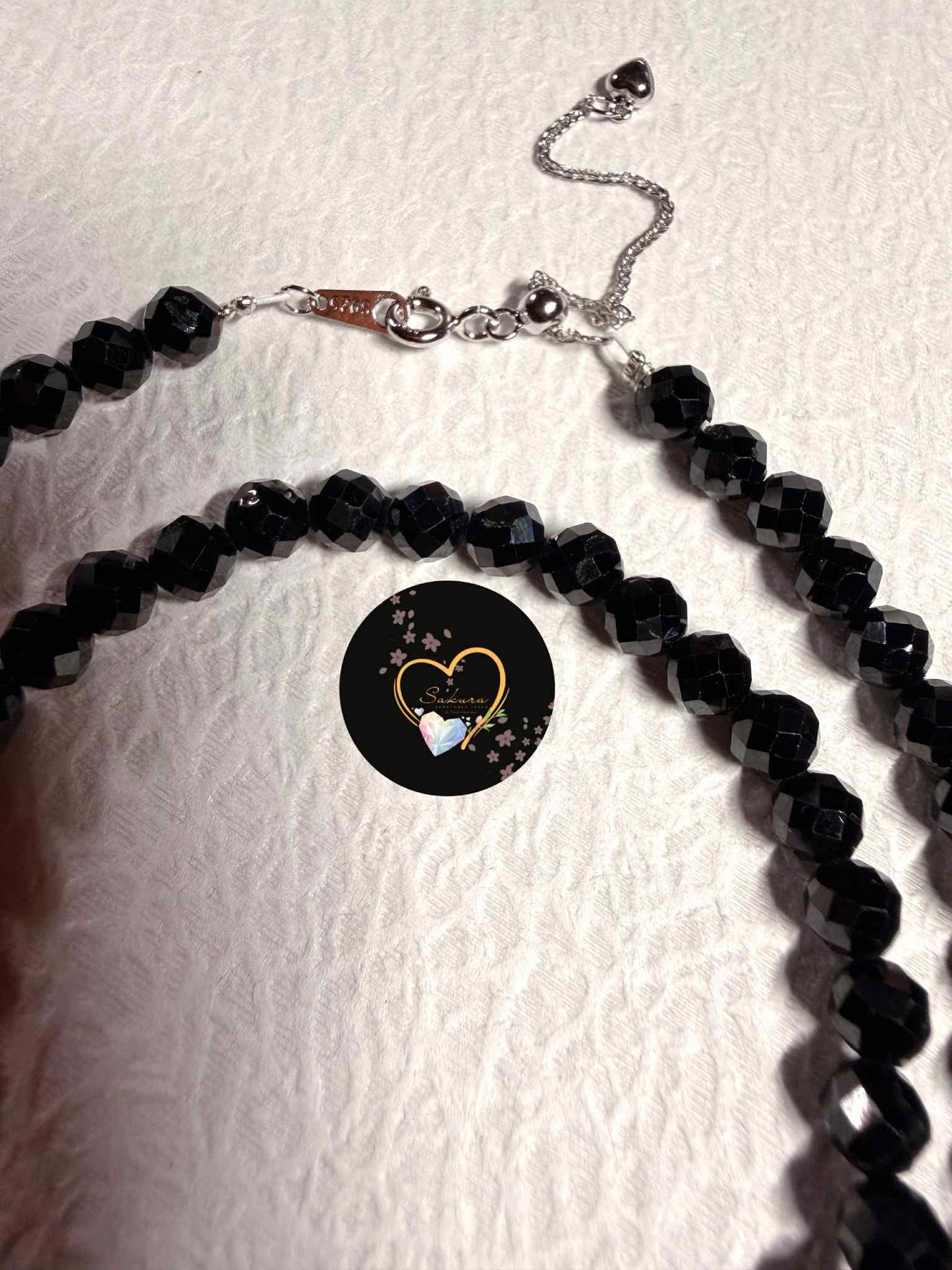 s925 Sterling Silver Black Spinel earrings + necklace set