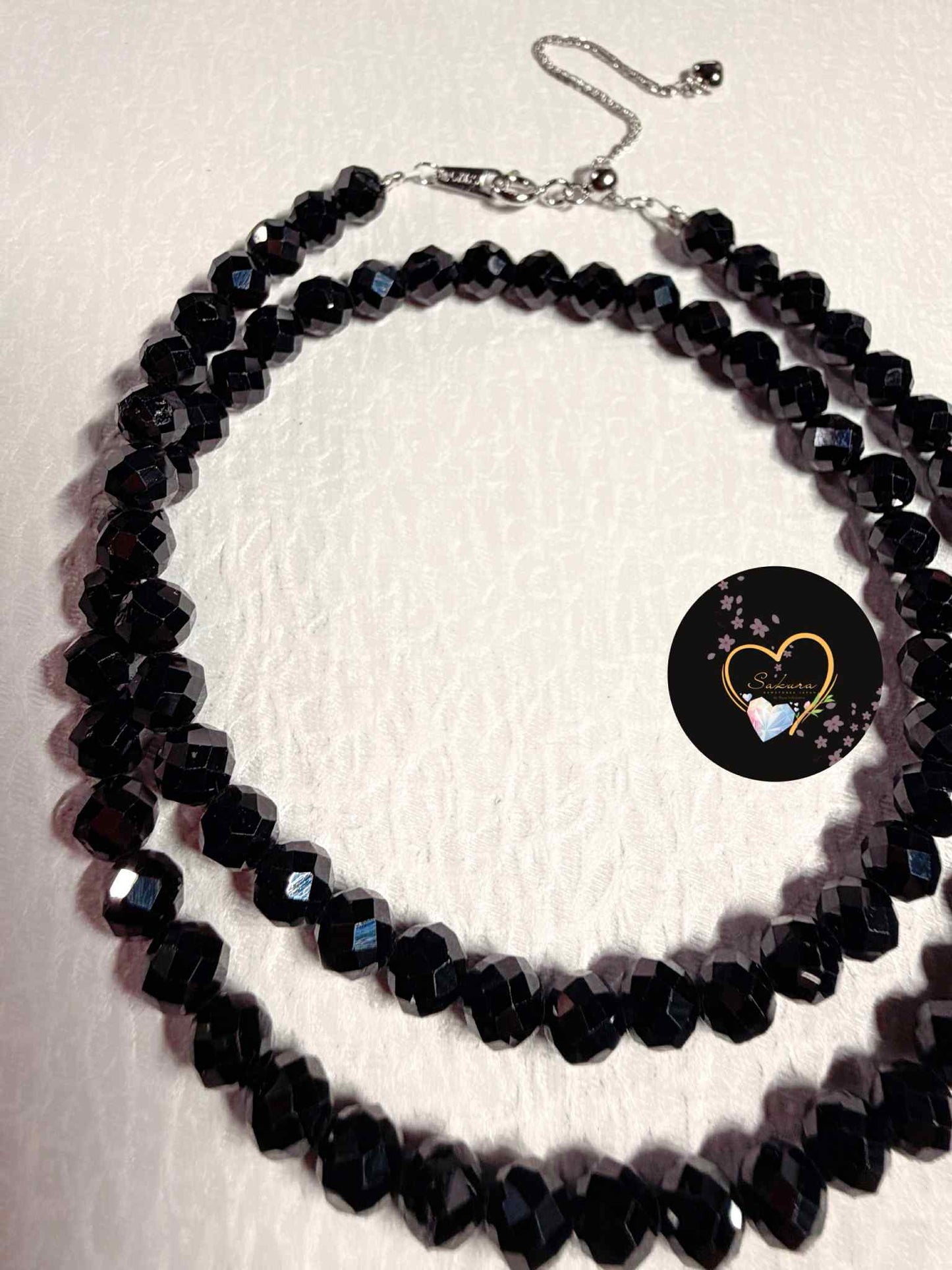 s925 Sterling Silver Black Spinel earrings + necklace set