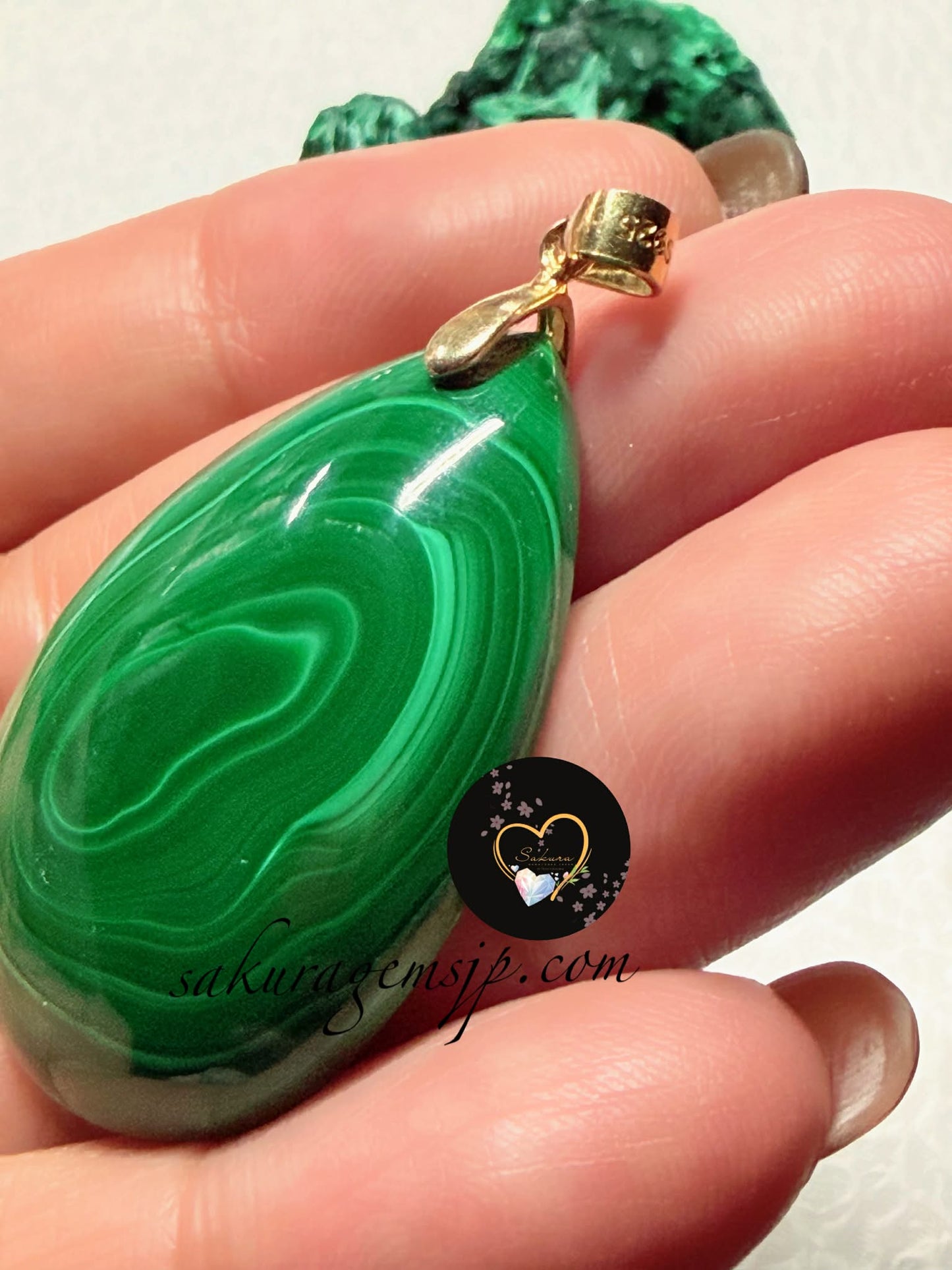 Natural Stone Malachite DROP Pendant (s925 Silver)