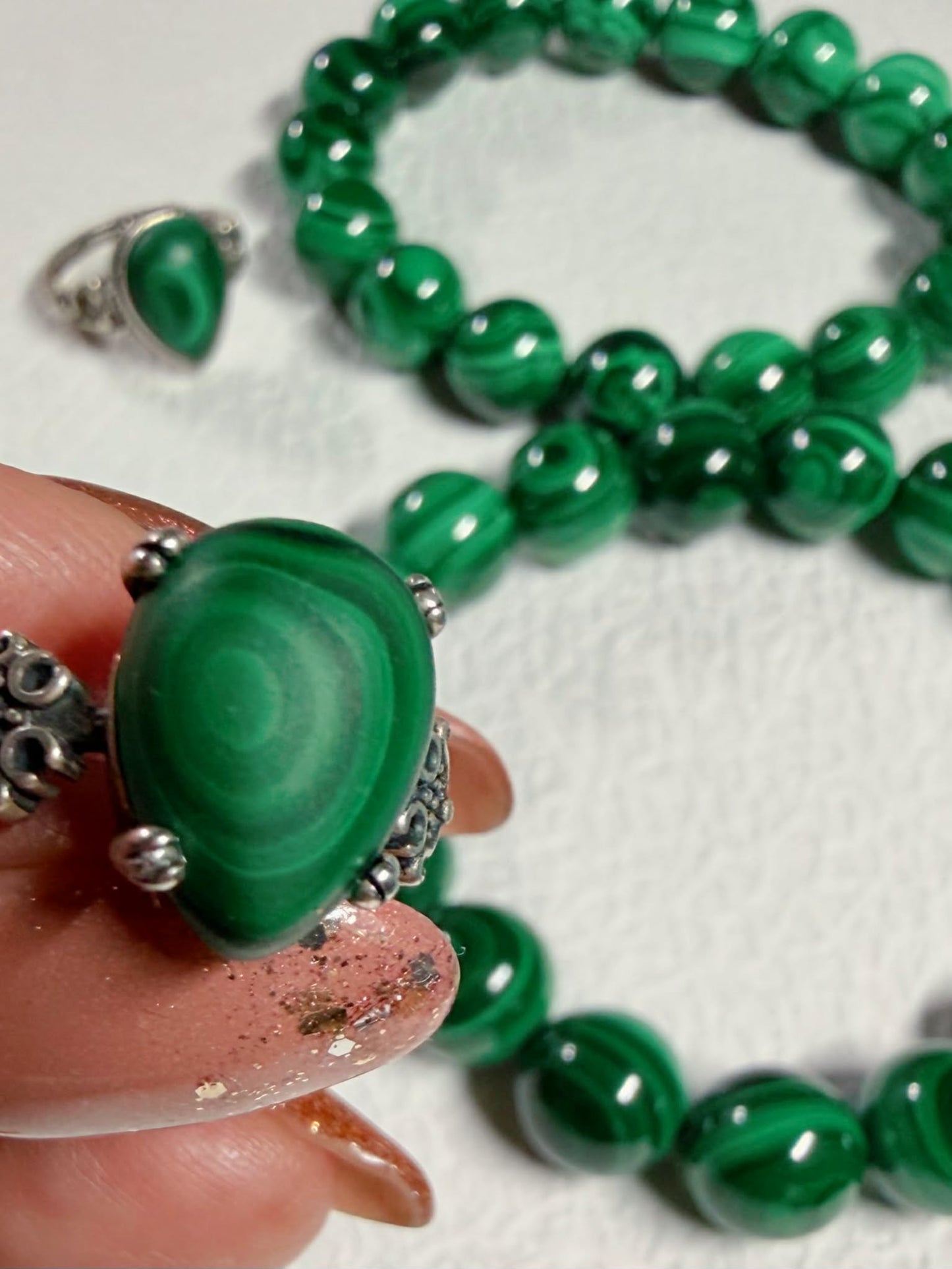 SOLID s925 Silver Natural Stone MALACHITE Ring