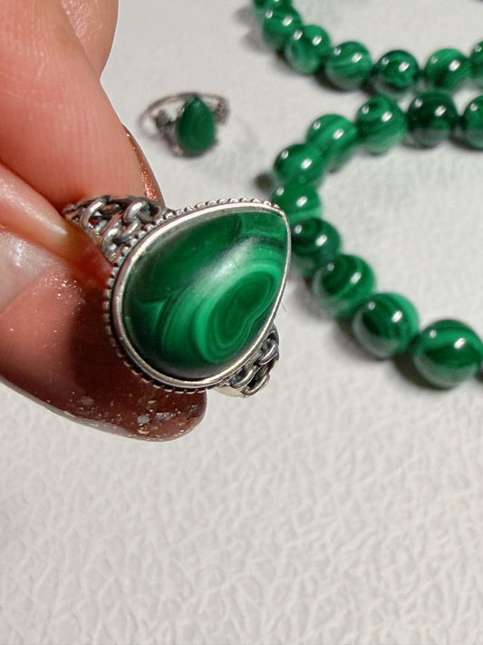 SOLID s925 Silver Natural Stone MALACHITE Ring