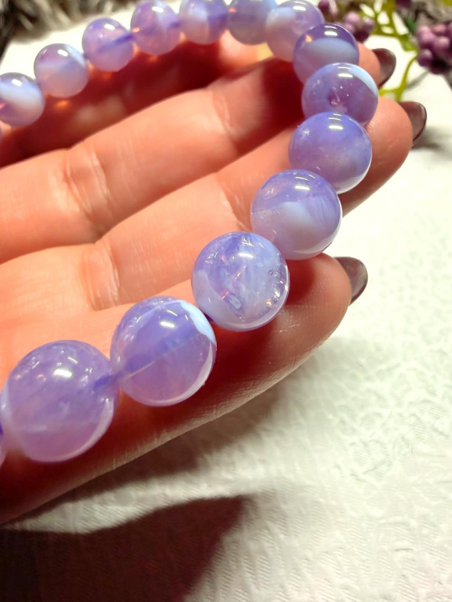 Natural SCOROLITE (Lavender Moon Quartz / Amethstine ) Round Beads Bracelet