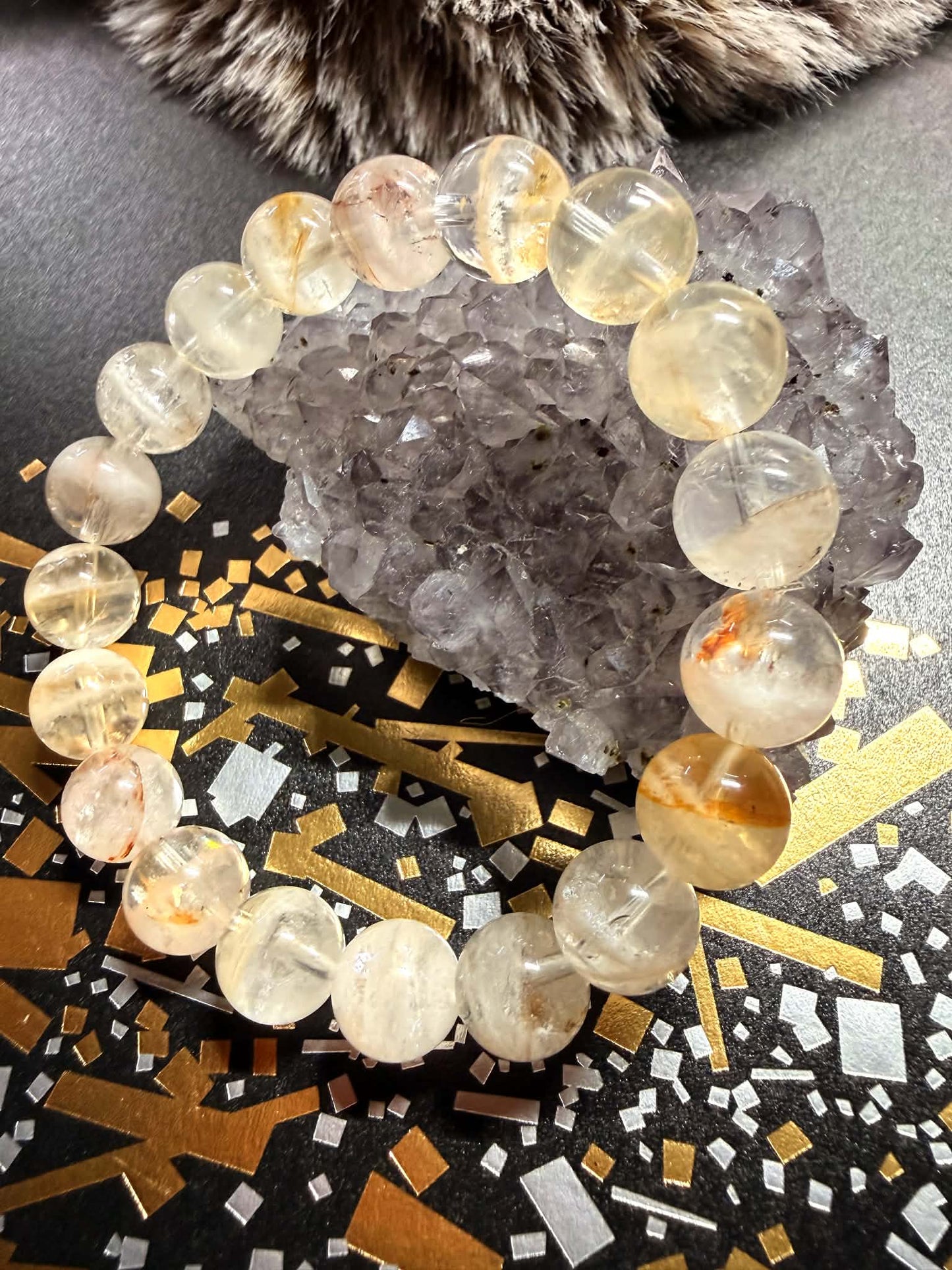 Natural Stone HIMALAYAN QUARTZ x White Garden 

x GOLDEN Healer Beads Bracelet