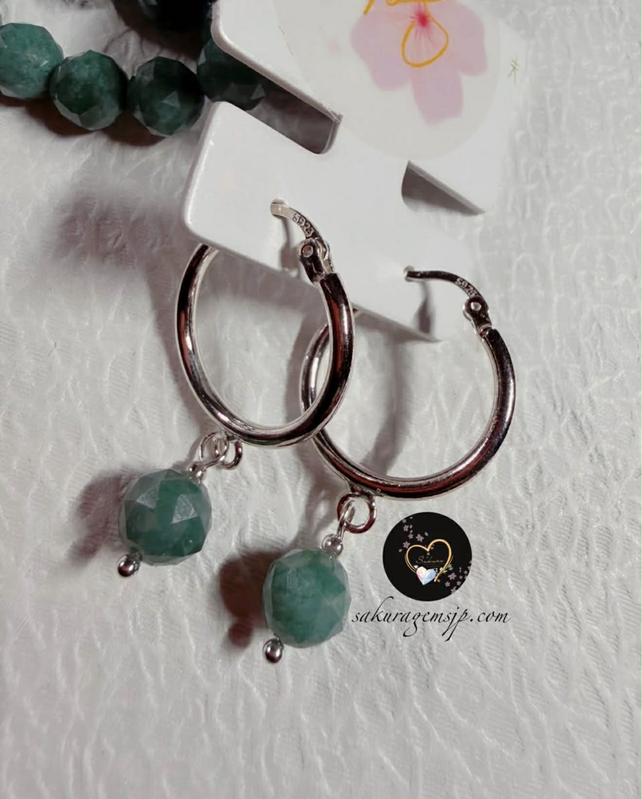 Natural Stone 天然石 ANGELITE Burmese Jadeite (Faceted Cut loop-earrings)