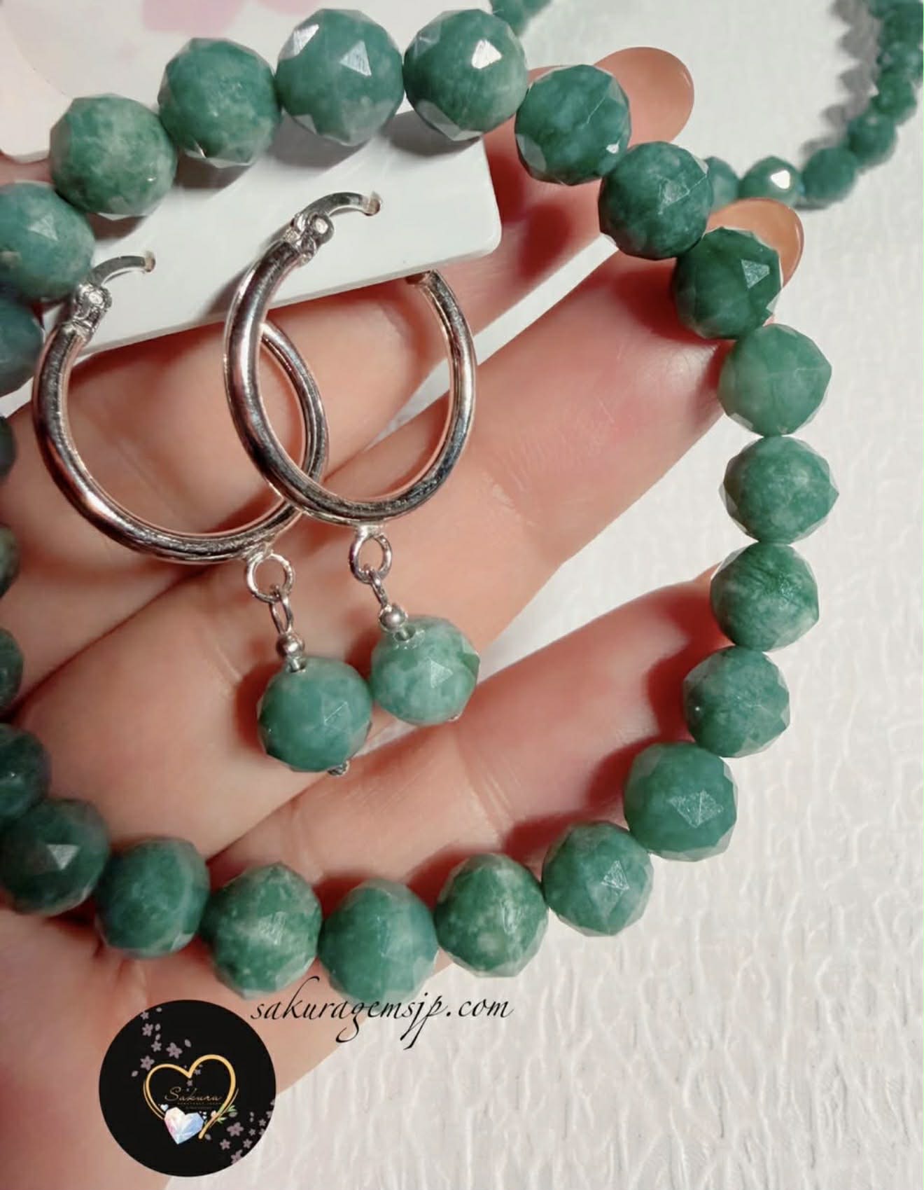 Natural Stone 天然石 ANGELITE Burmese Jadeite (Faceted Cut loop-earrings)