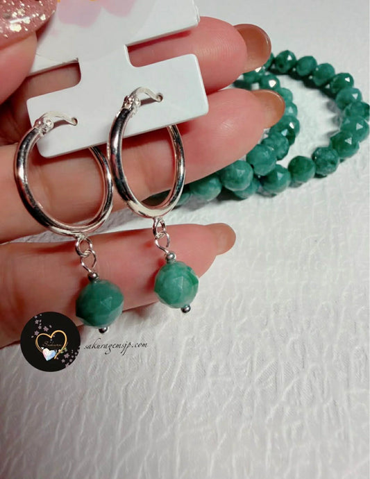 Natural Stone 天然石 ANGELITE Burmese Jadeite (Faceted Cut loop-earrings)