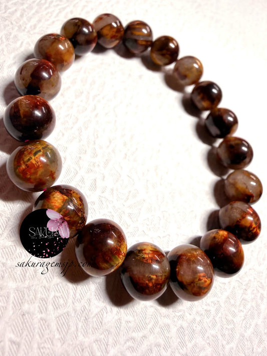 Golden RED PIETERSITE Round Beads Bracelet