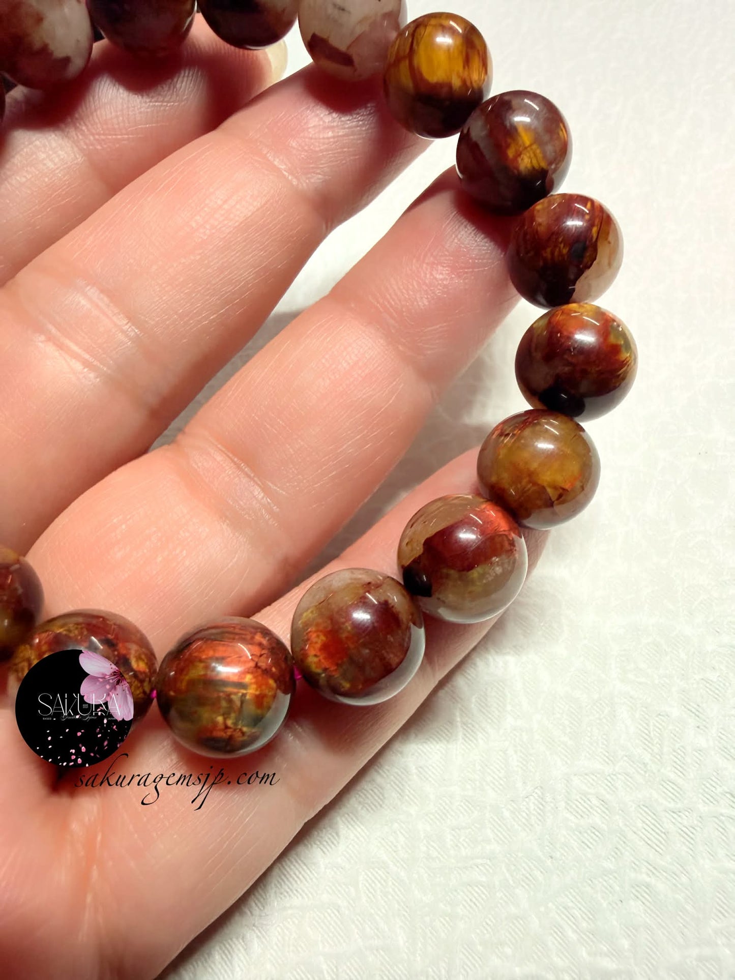 Golden RED PIETERSITE Round Beads Bracelet