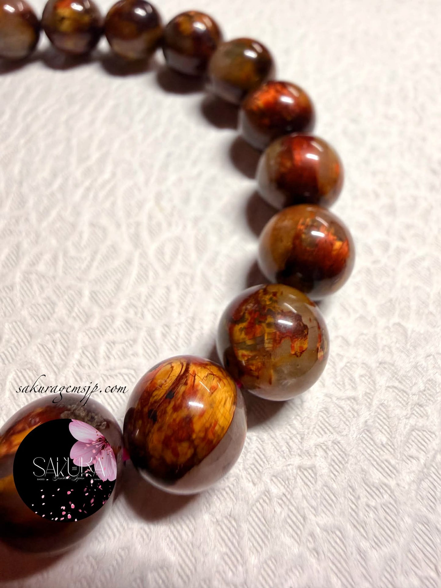Golden RED PIETERSITE Round Beads Bracelet