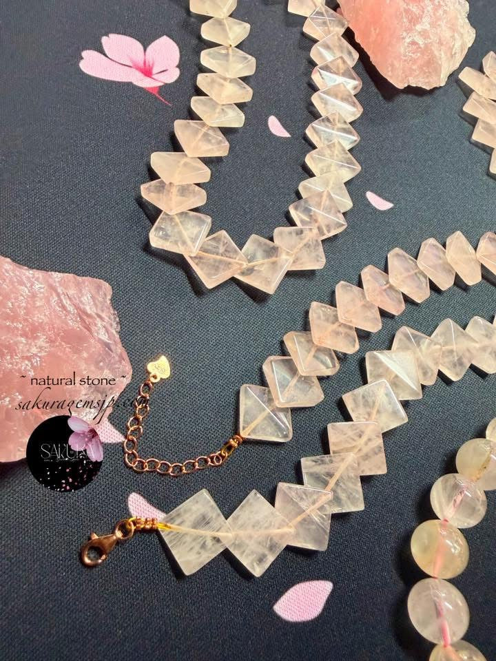 Natural Rose Quartz ( Quadrilateral ) cut necklace