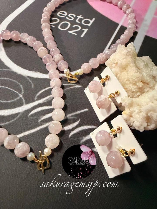 Pink Mica / Pink Muscovite (Necklace and Dangling Earrings ) SET