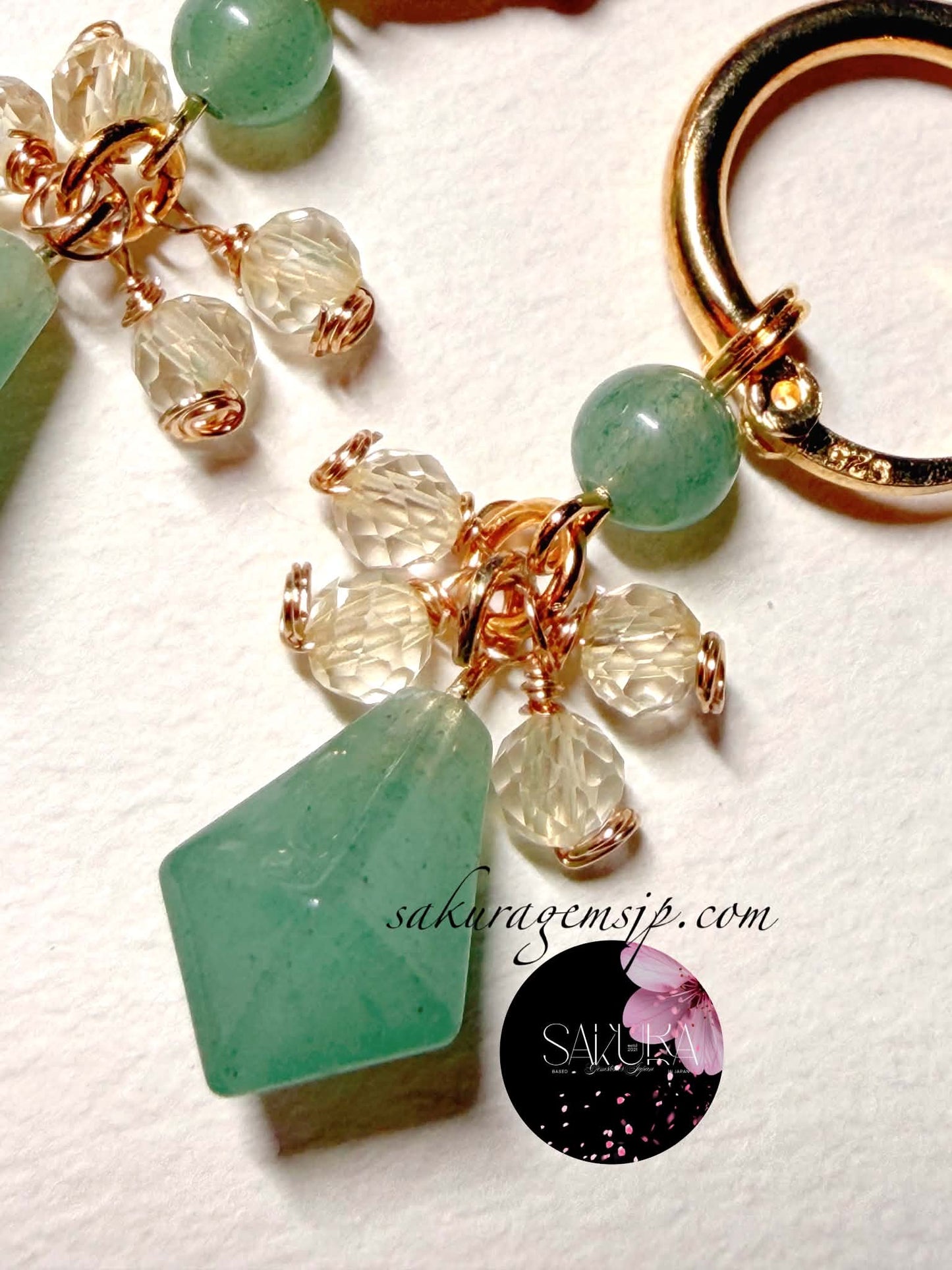 s925 Sterling Silver Gold Hoop Green Aventurine x Faceted Citrine Dangling Earrings