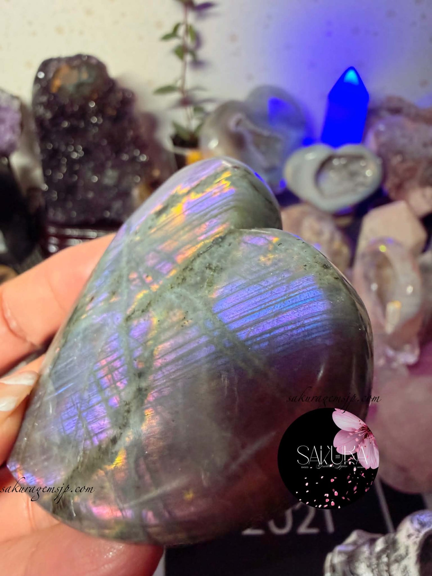 High Quality Labradorite Heart on Stand