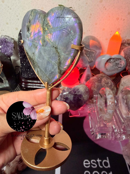High Quality Labradorite Heart on Stand