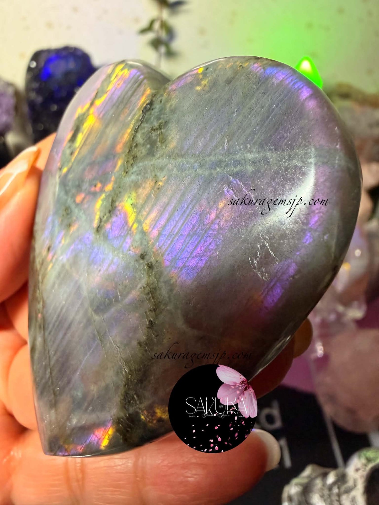 High Quality Labradorite Heart on Stand