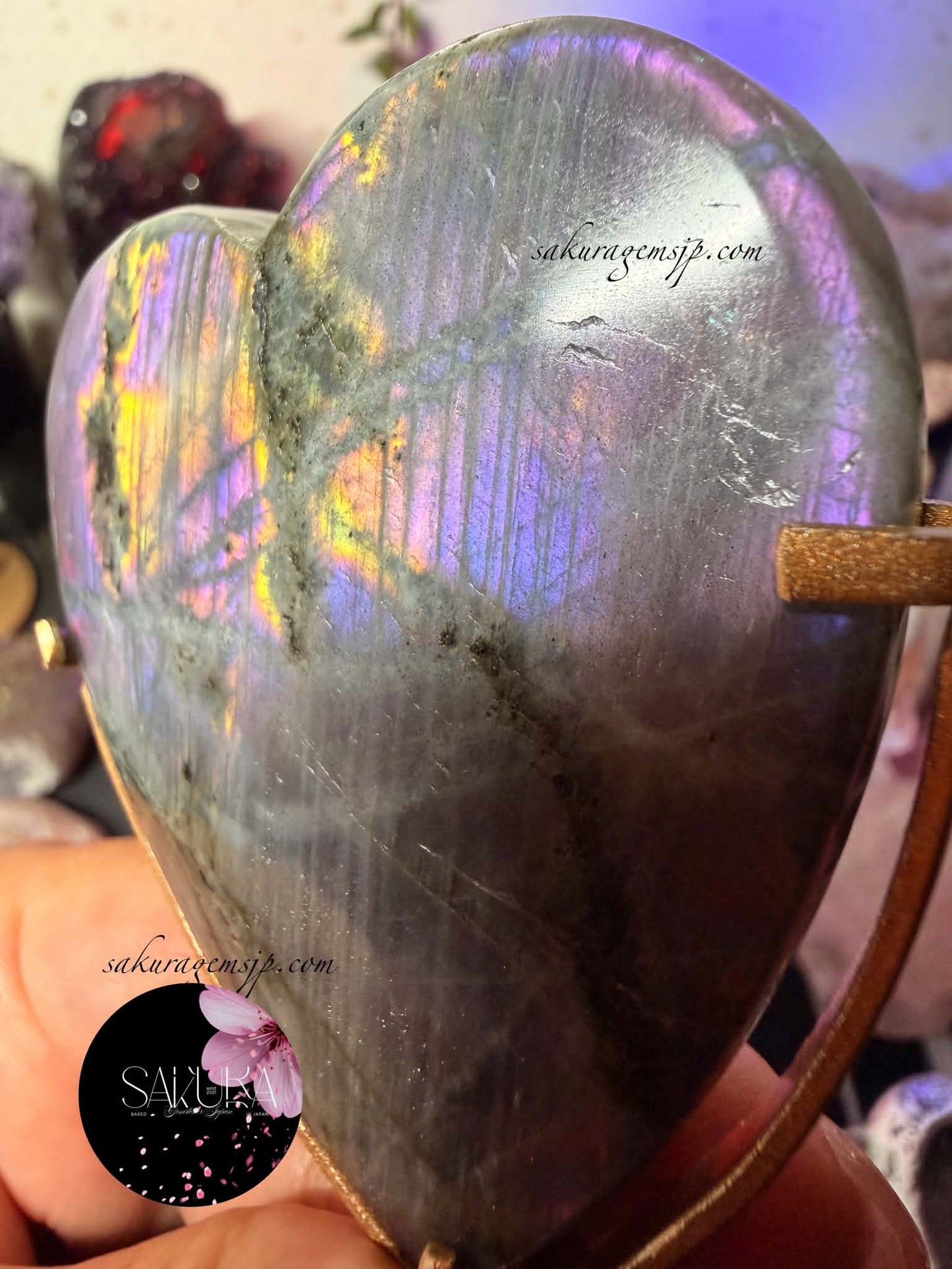 High Quality Labradorite Heart on Stand