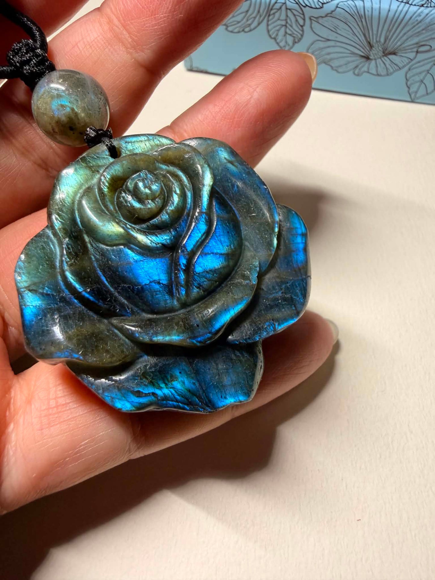 Hand-carved LABRADORITE Rose Necklace Pendant