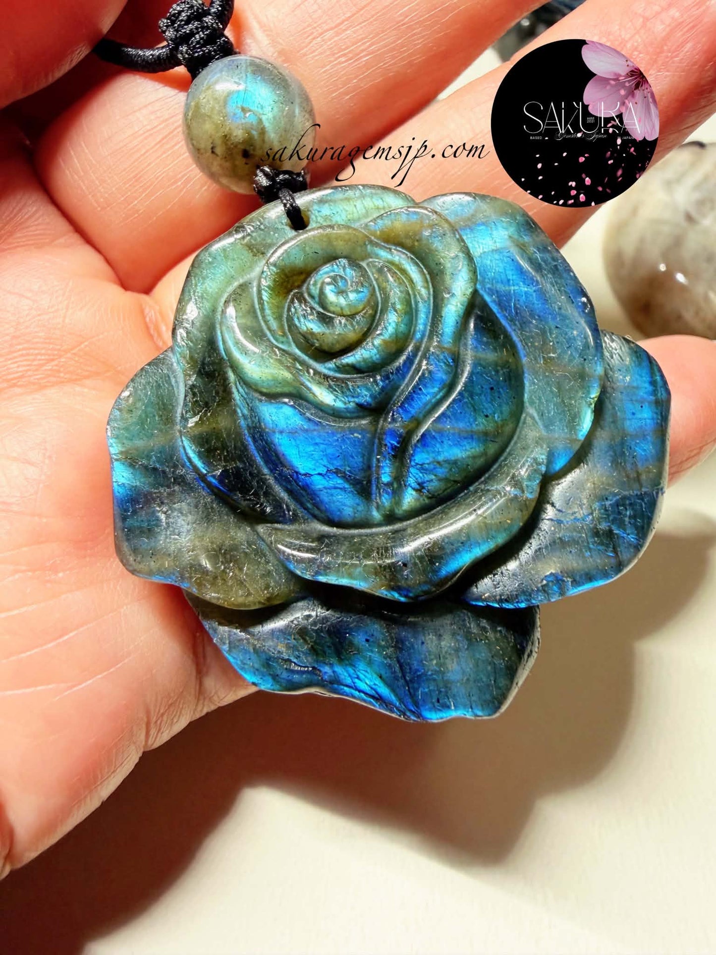 Hand-carved LABRADORITE Rose Necklace Pendant