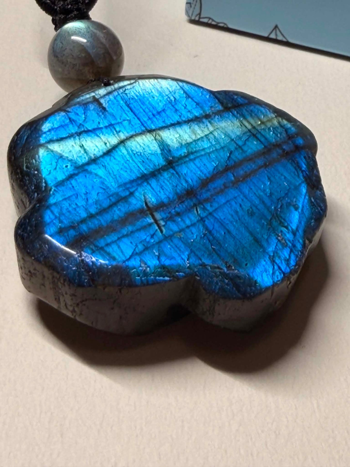Hand-carved LABRADORITE Rose Necklace Pendant