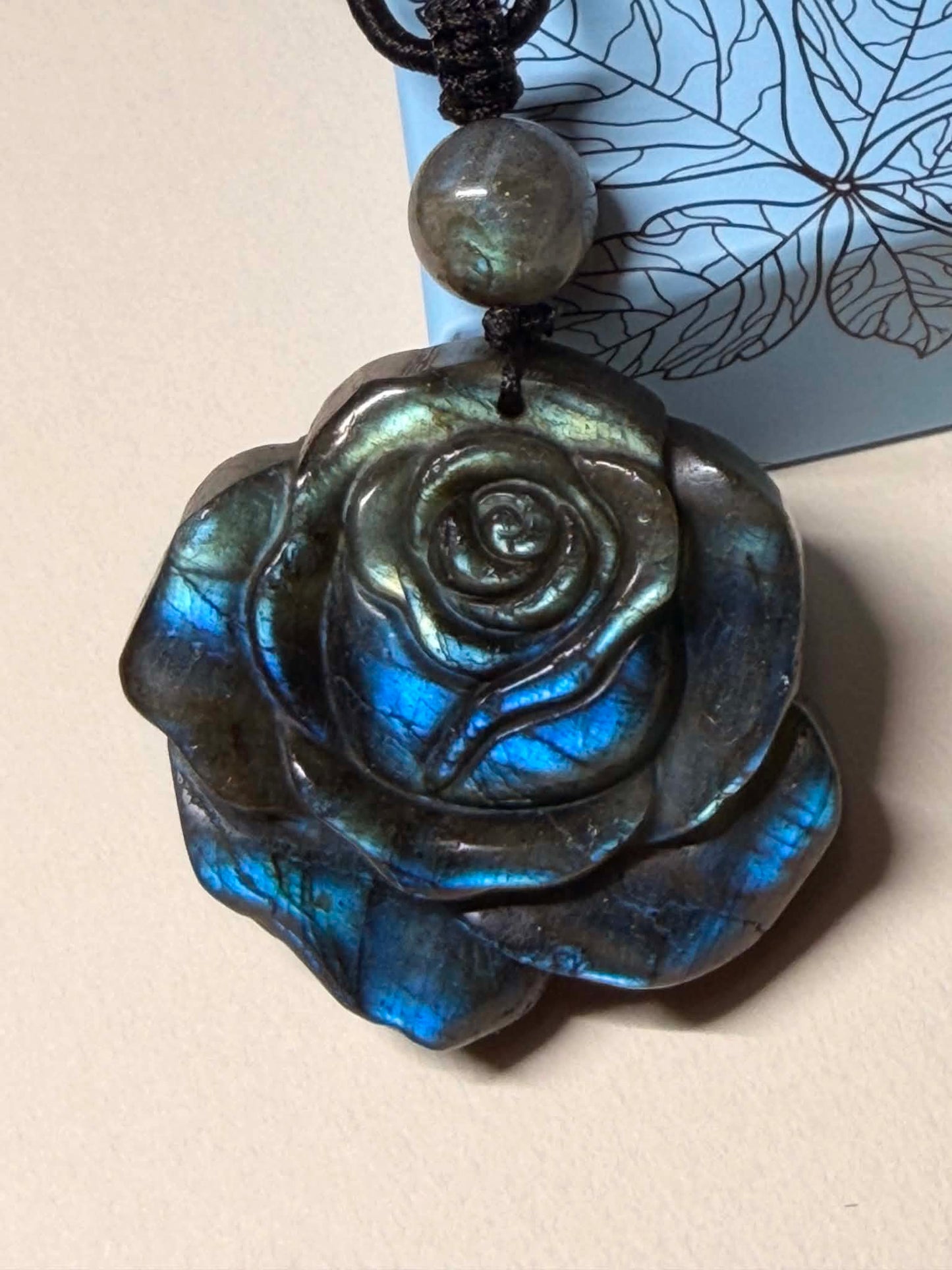 Hand-carved LABRADORITE Rose Necklace Pendant