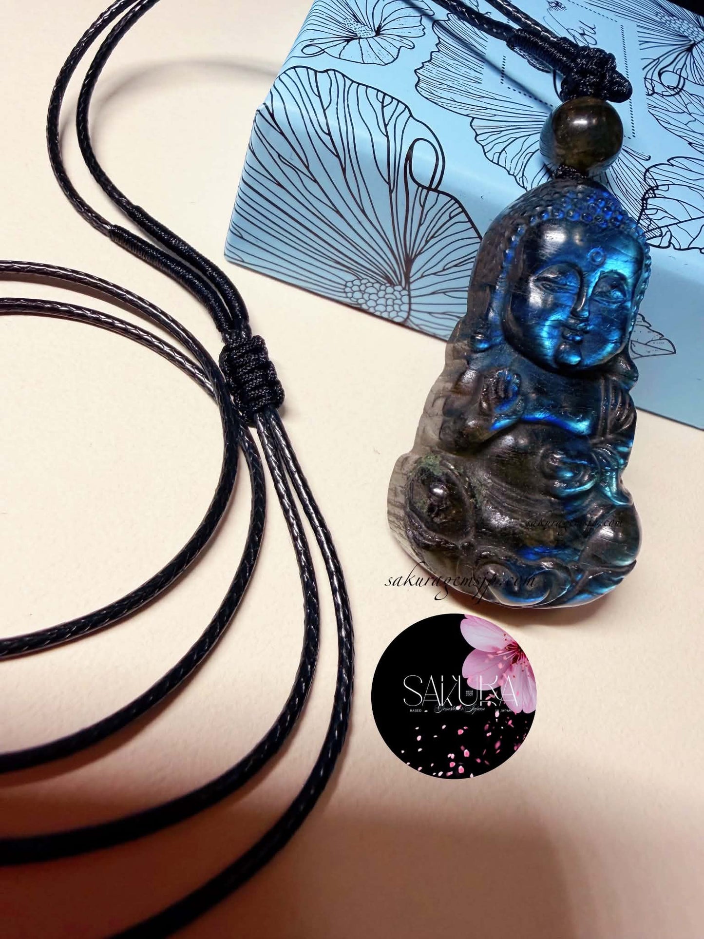 Hand-Carved Labradorite Buddha Necklace Pendant
