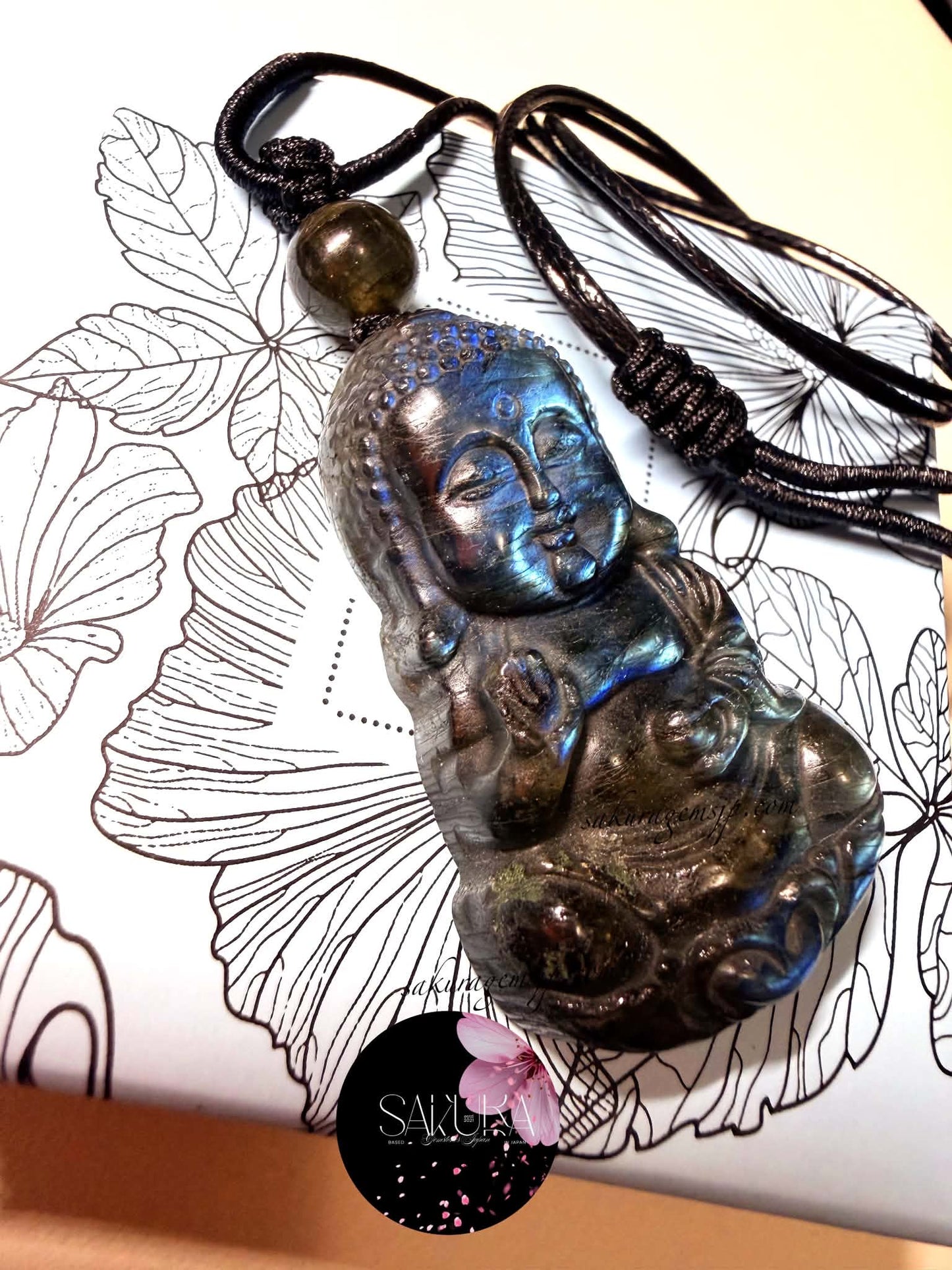 Hand-Carved Labradorite Buddha Necklace Pendant