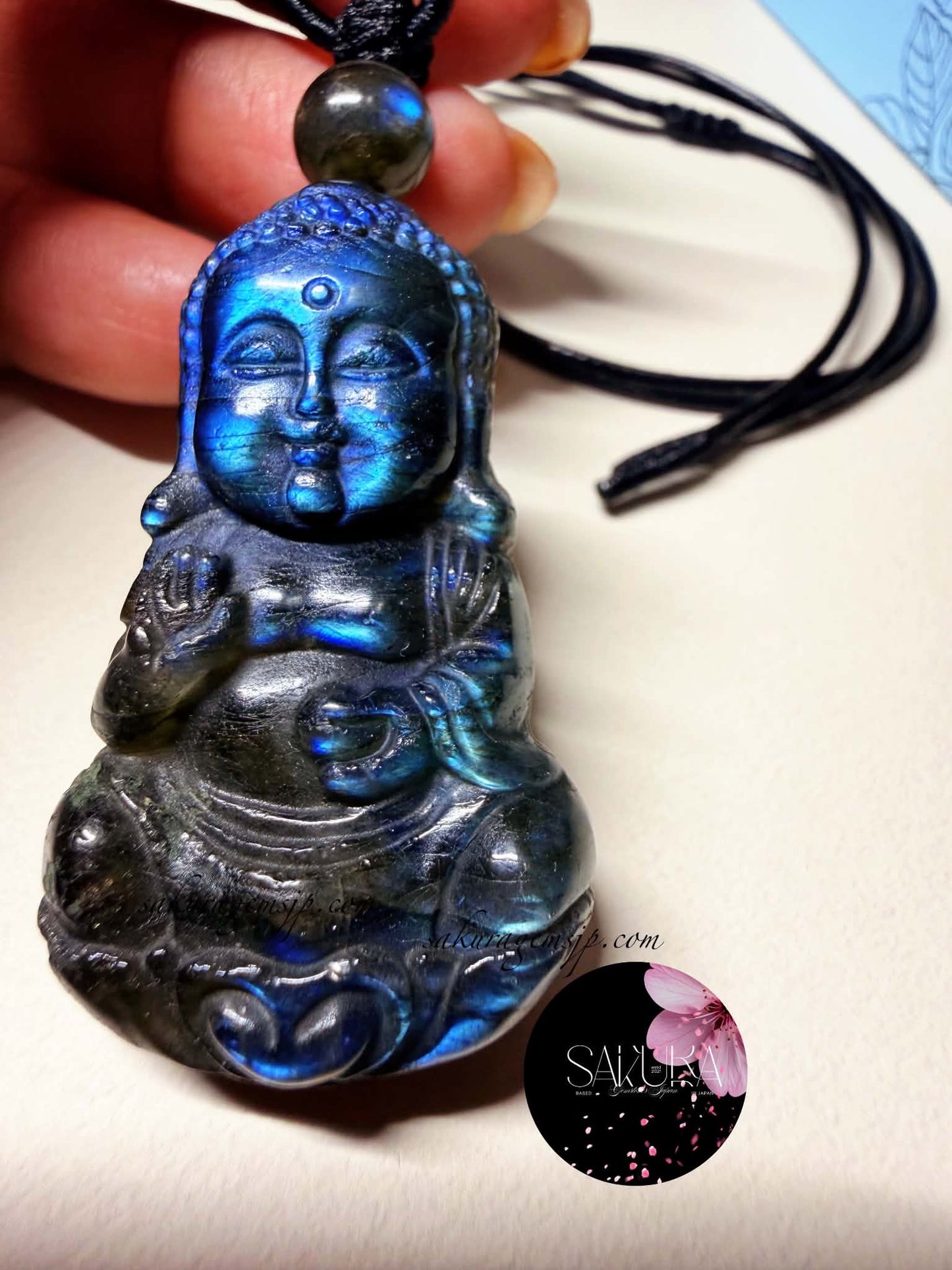 Hand-Carved Labradorite Buddha Necklace Pendant