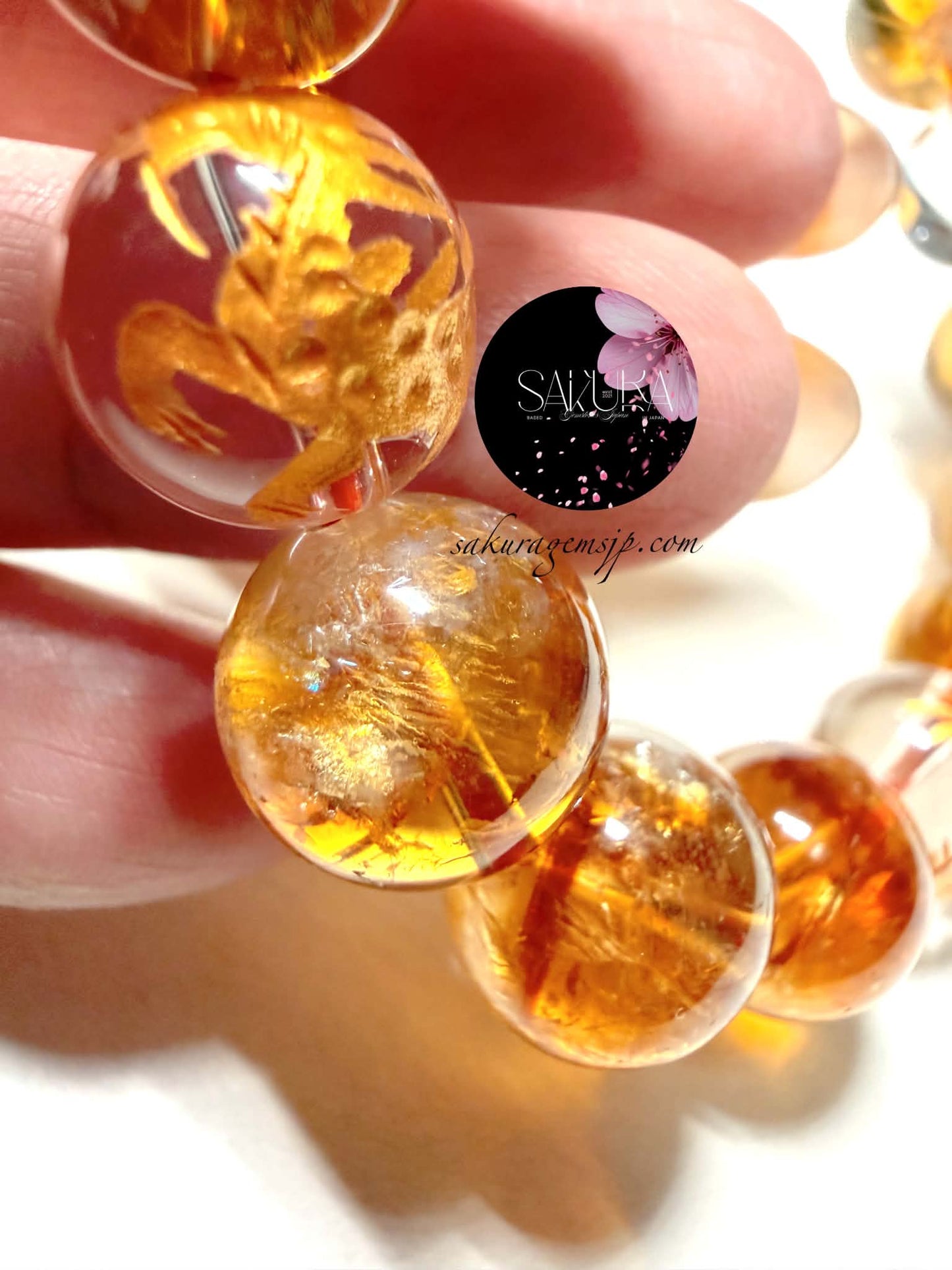 Pyramid Phantom Rainbow Citrine Bracelet ( + Hand-carved Dragon Clear Quartz )