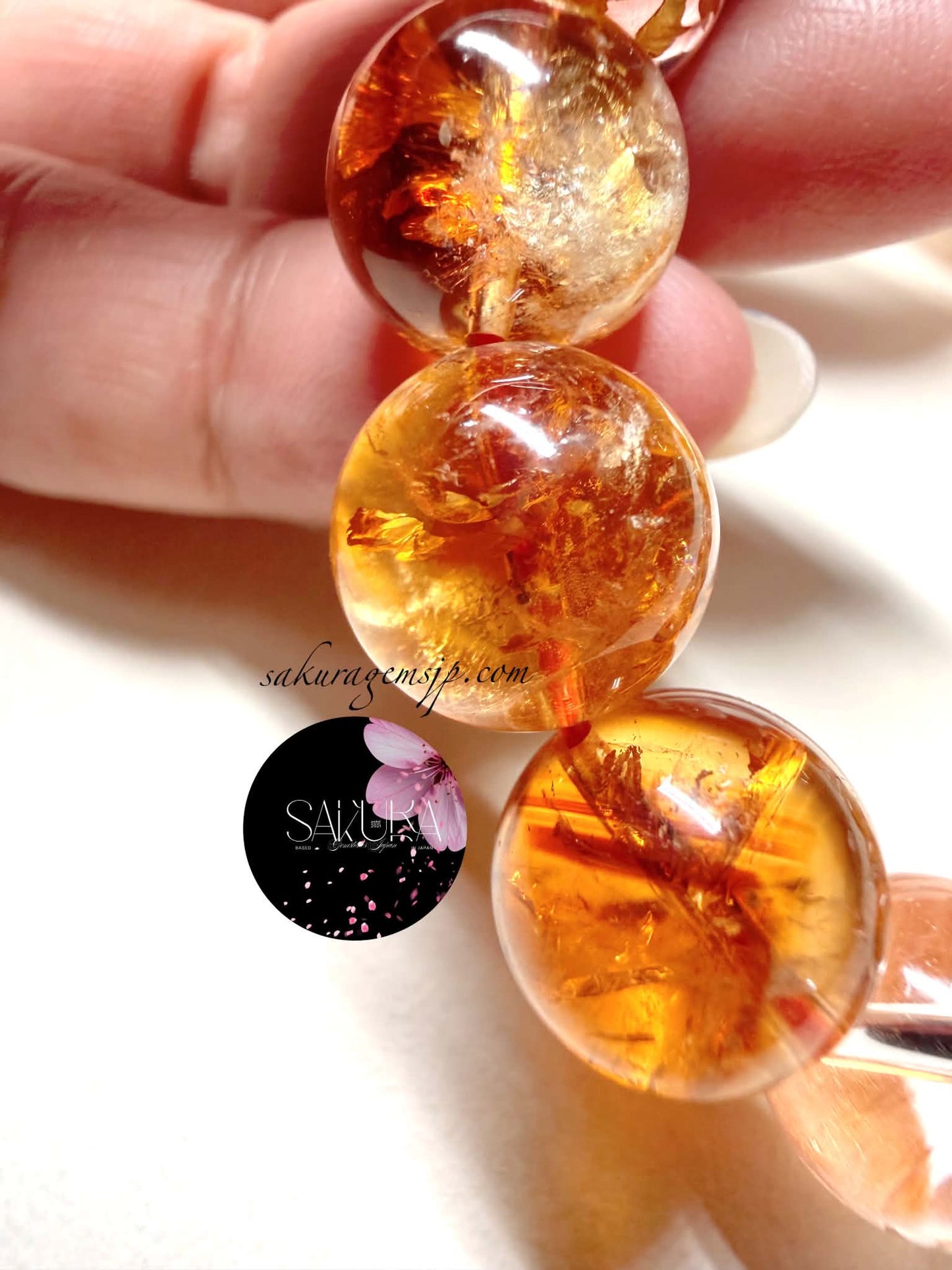 Pyramid Phantom Rainbow Citrine Bracelet ( + Hand-carved Dragon Clear Quartz )