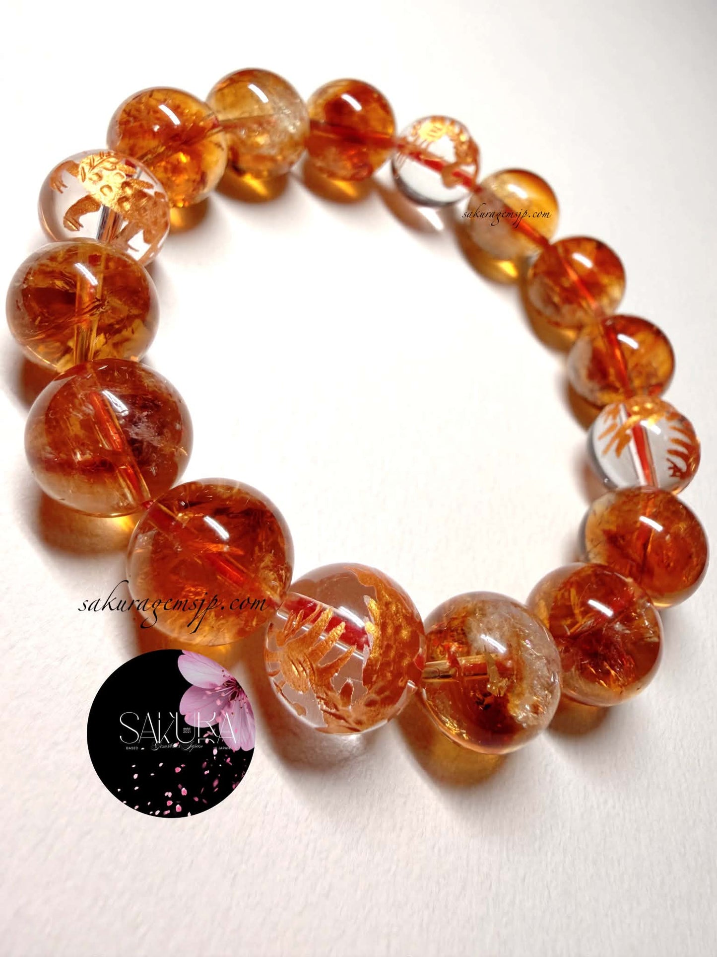Pyramid Phantom Rainbow Citrine Bracelet ( + Hand-carved Dragon Clear Quartz )