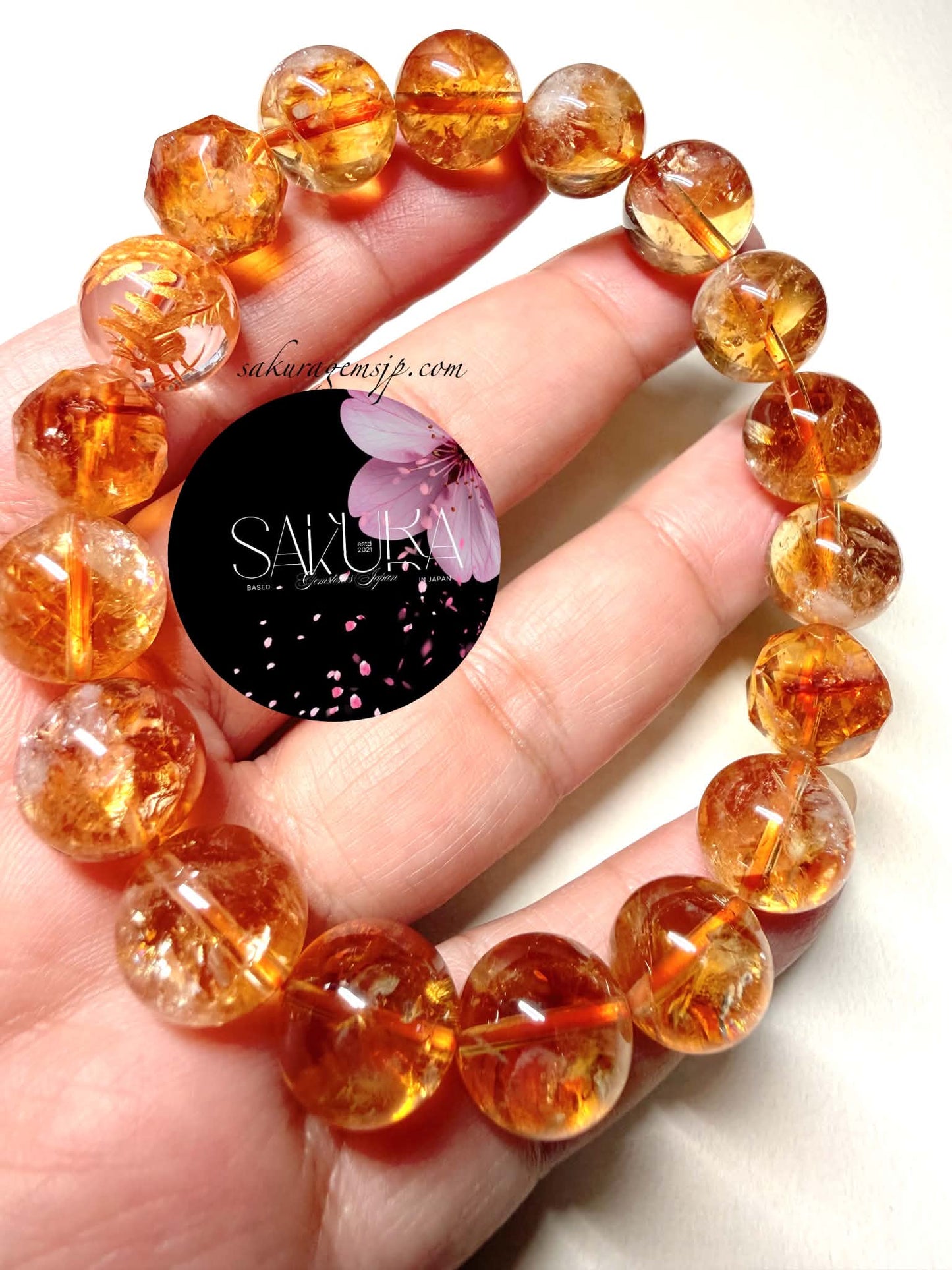 Pyramid Phantom Rainbow Citrine Bracelet 12mm. Round Beads