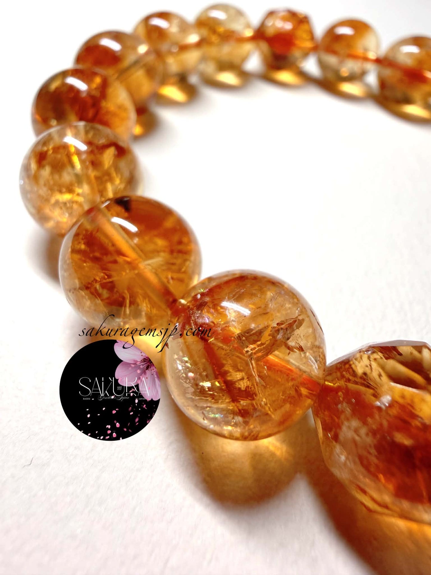 Pyramid Phantom Rainbow Citrine Bracelet 12mm. Round Beads