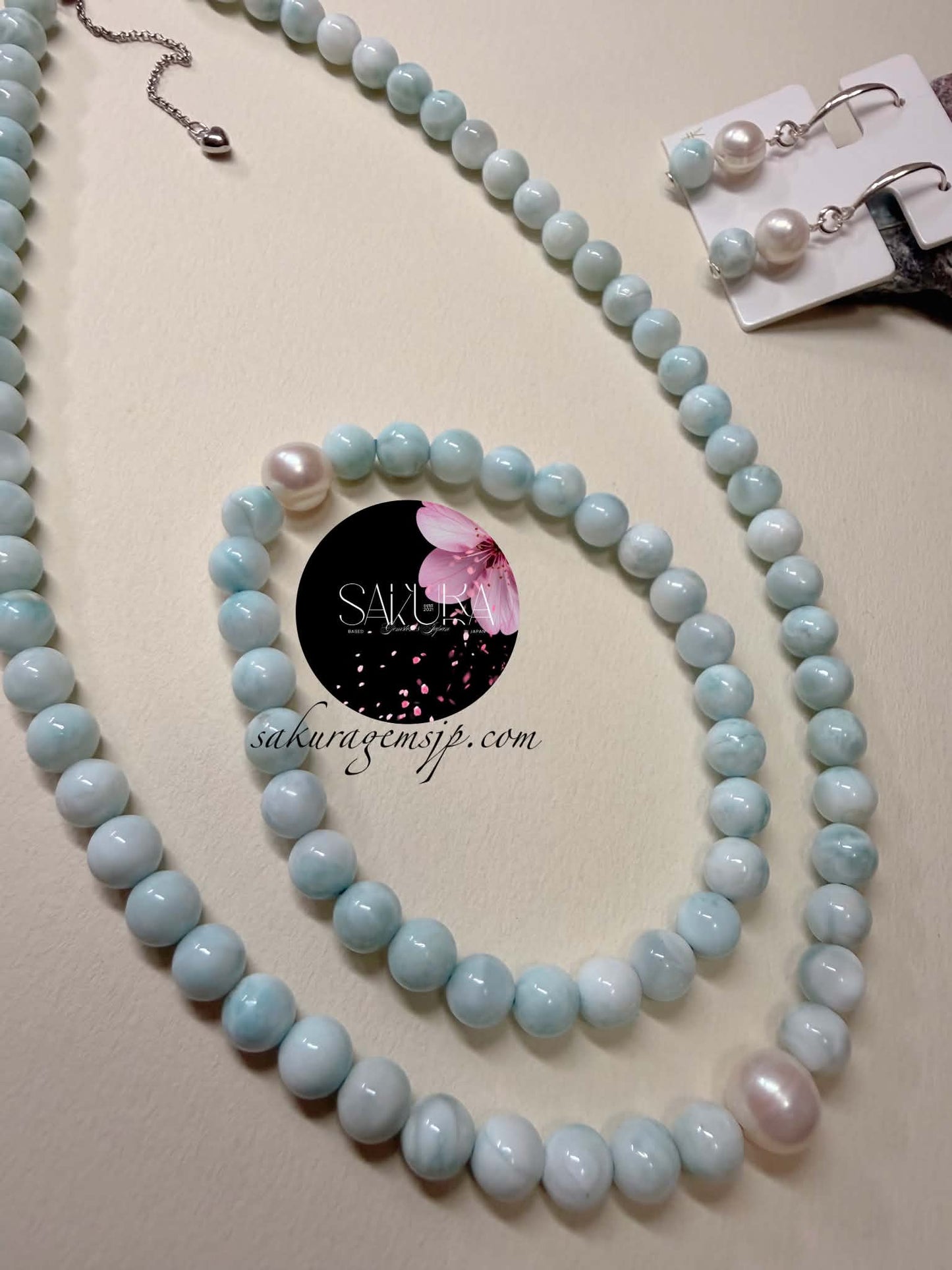 s925 Sterling Silver Setting LARIMAR ( Necklace + Bracelet + Earrings )