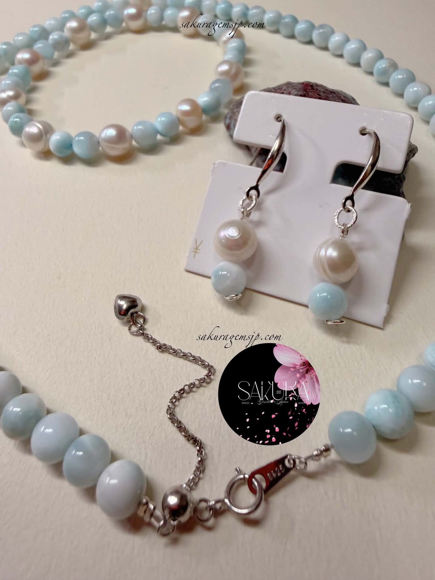 Larimar SET ~ Necklace, Bracelet and Earrings ~ in s925 Sterling Silver Setting