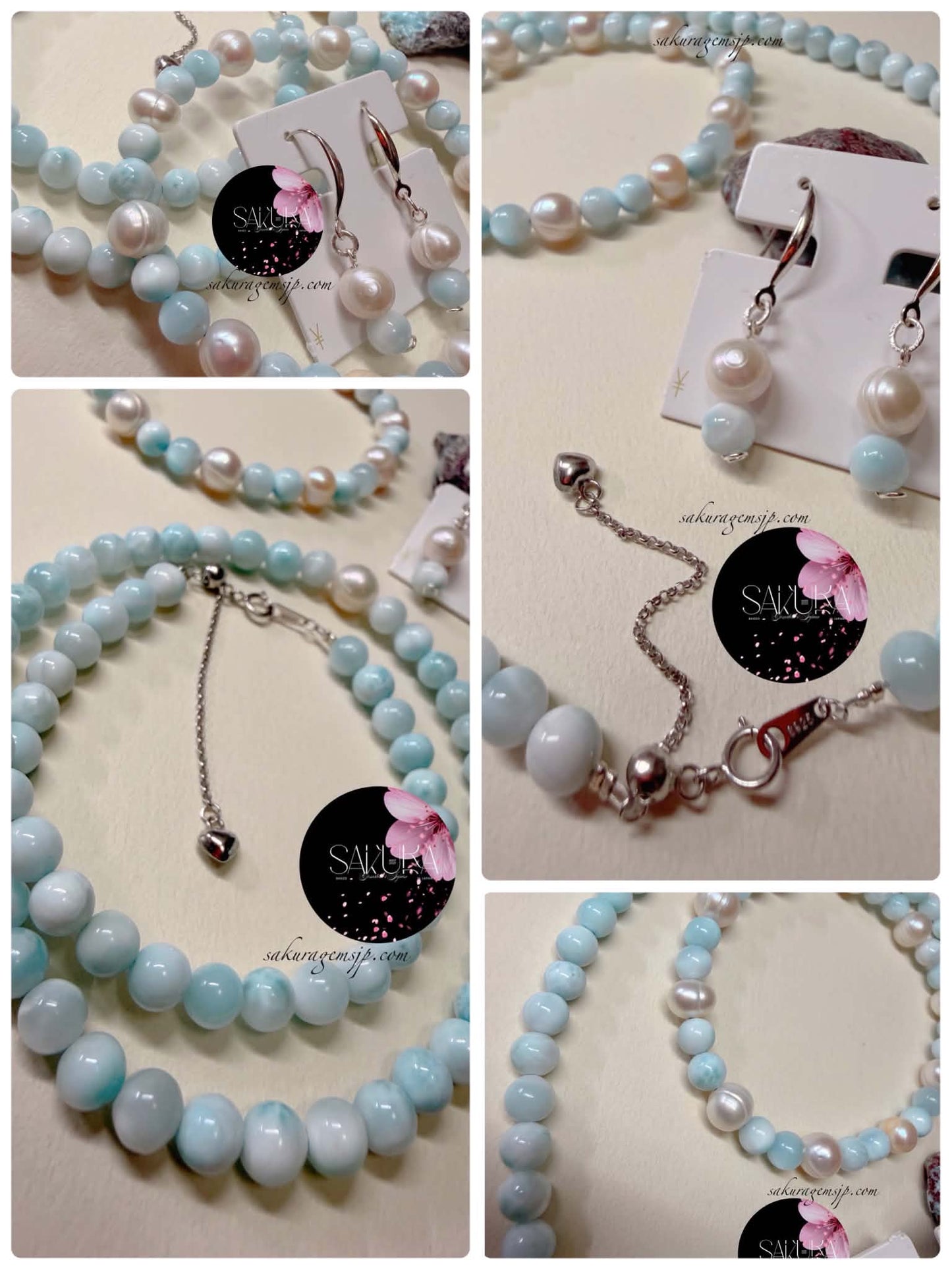 Larimar SET ~ Necklace, Bracelet and Earrings ~ in s925 Sterling Silver Setting