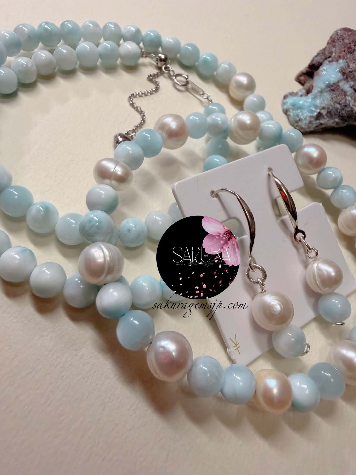 Larimar SET ~ Necklace, Bracelet and Earrings ~ in s925 Sterling Silver Setting