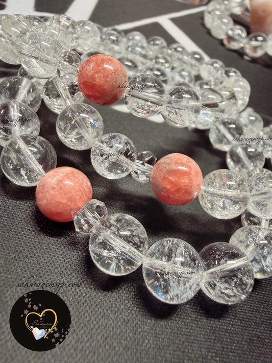 High Quality HIMALAYAN Quartz x Natural Rhodochrosite Bracelet ( Sakuragemsjp. Desabure Signature Collection )