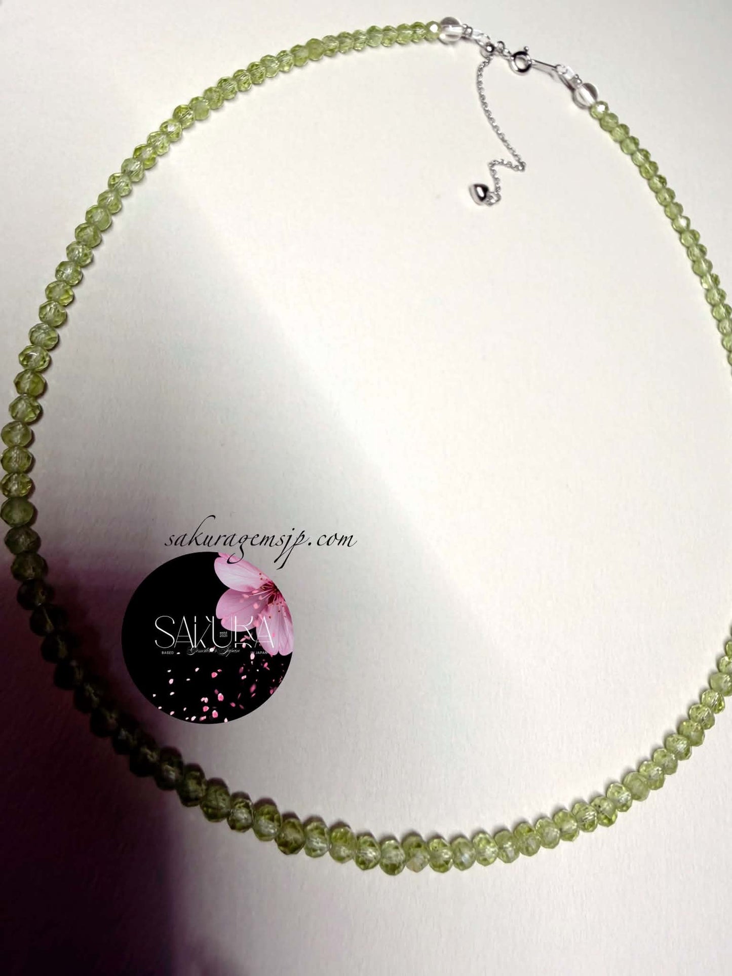 s925 Sterling Silver Setting PERIDOT Faceted Bead Necklace